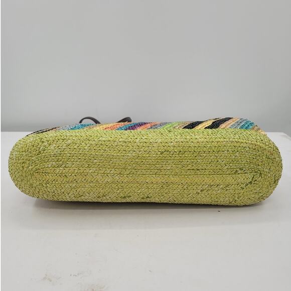 Vintage Rainbow Diagonal  Striped Double Top Handle‎ Straw Handbag Purse - Picture 6 of 10